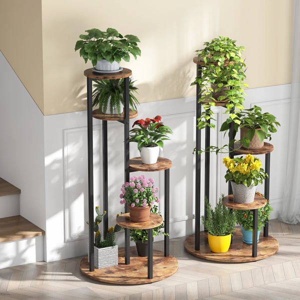 Plantebord, 4-niveau design, pladsbesparende hjørneshelf,Rustik Brun