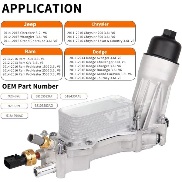 Oljekylare, Aluminium, 15,2 x 9,72 x 4,25 tum, Kompatibel med 3,6L V6-motorer, OE-delnummer 68105583AF, 68105583AE