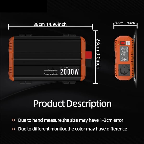 Ren Sine Wave Inverter, Høj Effektivitet, 2000W -12V