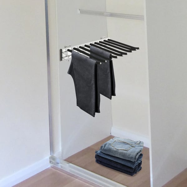 Bøjle til bukser, 9 stænger, vægmonteret, belastningskapacitet 14-16kg, dimensioner 46cm x 32,5cm, kraftigt materiale