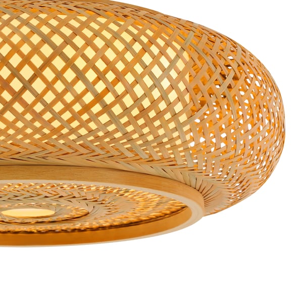Bambus Loftlampe, 220V, E27 Pære Kompatibel, Op- og Nedbelysning, Håndvævet, Rattan Gul