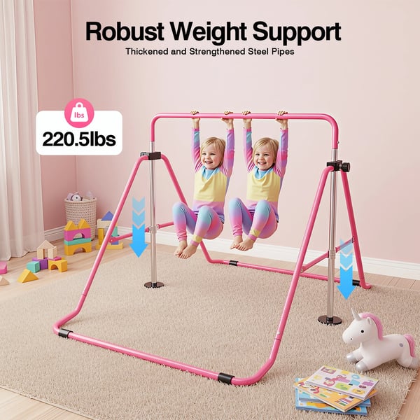 Gymnastikstang, Foldbart Design, Understøtter Børn Op Til 220 lbs,Pink