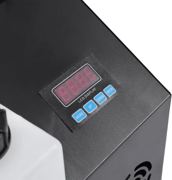 Røgmaskine, 1200W Effekt, 5000 CFM Udgivelse, 0.5L Tank, 220V Spænding, Dimensioner 32x47.5x25cm