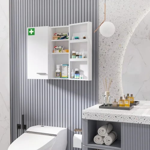 Medicinsk Skab, Stålmateriale, 55 cm x 18 cm x 60 cm, 6 Hylder, Låsbart, 30 kg Belastningsevne