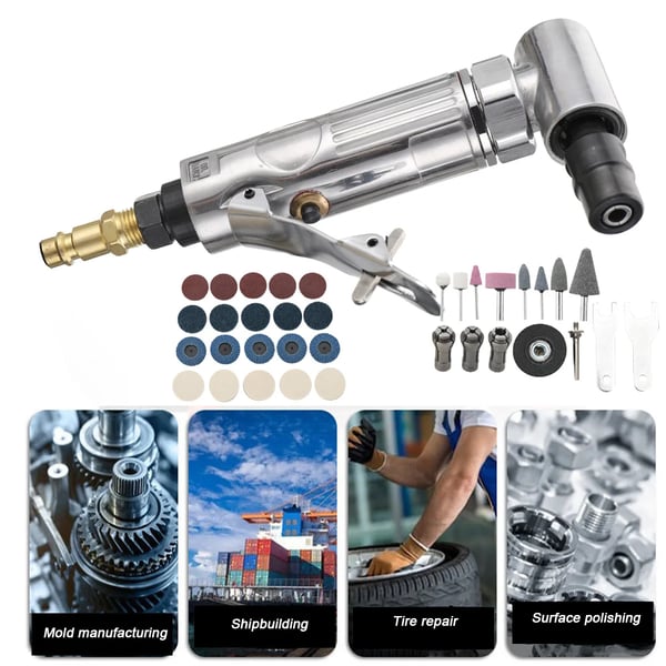 Trykluft vinkel slibemaskine, 20000 RPM høj hastighed, holdbar aluminiumlegering, 2.8 CFM luftforbrug, let 0.95 kg, alsidig til metal, træ, gummi