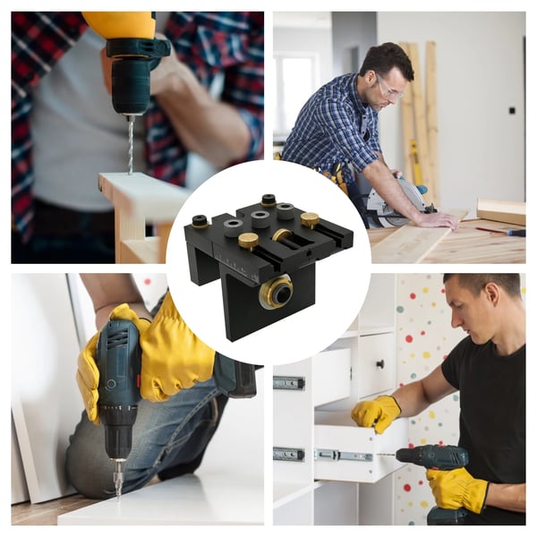 Tømrer Doweling Jig Kit, Justerbar Boremaskineguide, Holdbart Værktøj,sort