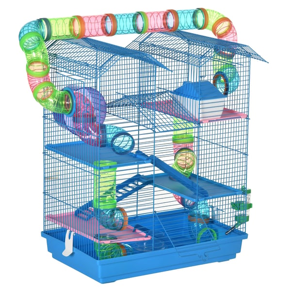 Hamsterbur, Metal- og Plastmaterialer, 47 x 30 x 59 cm Dimensioner, Multi-Niveau Design, Rørsystem, Nem Adgangsdør