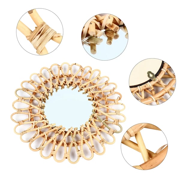 Væg Spejl, Boho Design, Naturlige Materialer,Træfarve