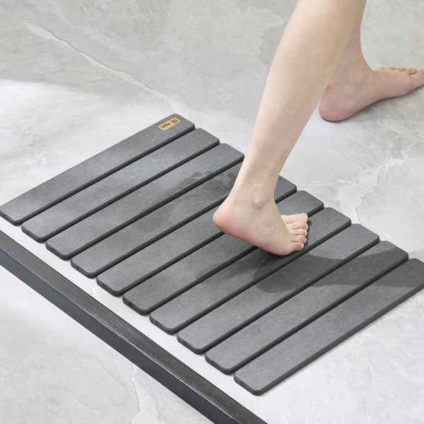 Badmåtte, Diatomaceous Earth, Skridsikker Design,MØRKE GRÅ