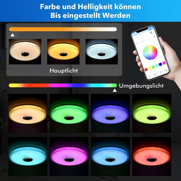 Loftlampe, Bluetooth-højttaler, RGB-farveskift,60W