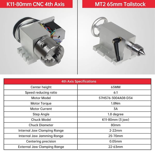 CNC-rotationsbord, 3-kæbe chuck, 65 mm tailstock, 0,3 grader/trin nøjagtighed, høj kvalitet metal konstruktion
