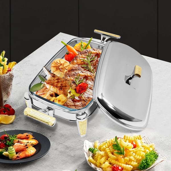 Chafing Dish, 304 Rustfrit Stål, Lysdrevet,Sølv