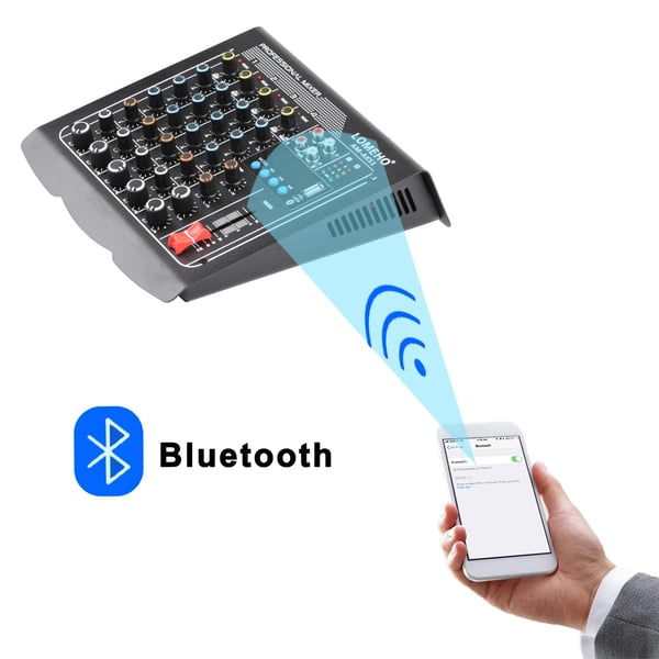 Lomeho Audio Mixer, 6 Kanavaa, Bluetooth-vastaanotin, USB-soitto ja tallennus,musta
