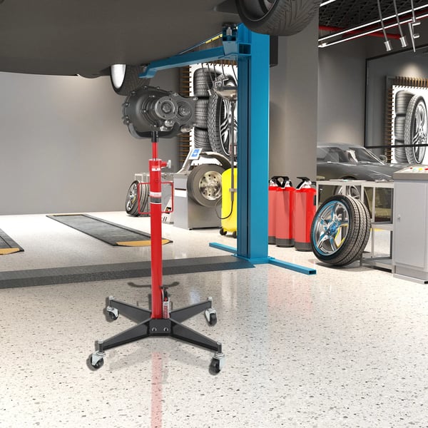 Transmission Jack, Belastningsevne 500 kg, Højde 113 - 186 cm, Materiale Værktøjsstål, Rulle Diameter 75 mm, Chassis med 4 Drejelige Hjul