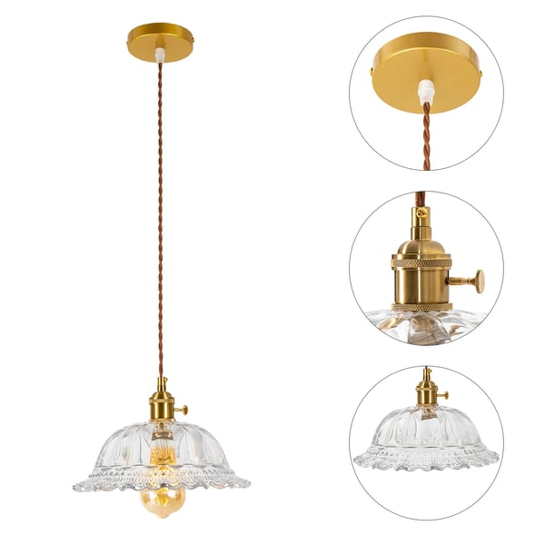 Industriel Vintage Pendellampe, Elegant Glasdesign, Justerbar Højde,Gul