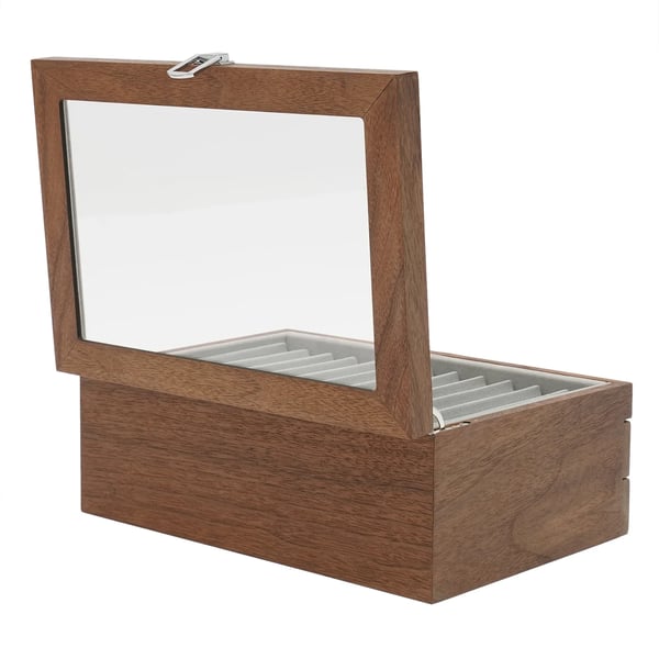 Wood Pen Display Case, 34 Slots, Drawer Storage, Acrylic Top,Brun