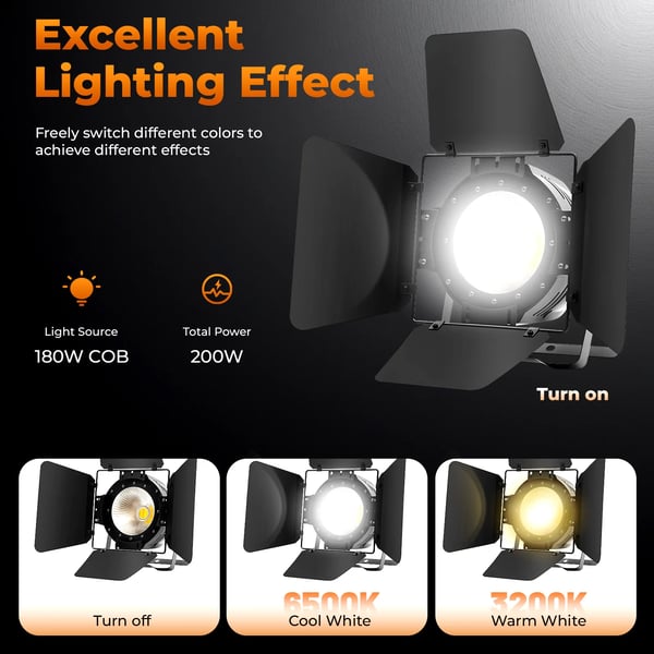 LED Scene Lys, 3200K-6500K Farvetemperatur, DMX512 Kontrol,sort
