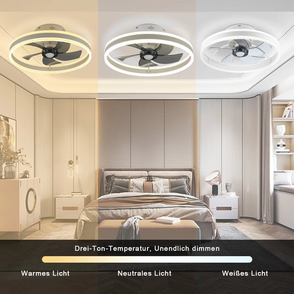 Loftventilator med LED-lys, 50W dæmpbar, fjernbetjening,50W, 5, 230V