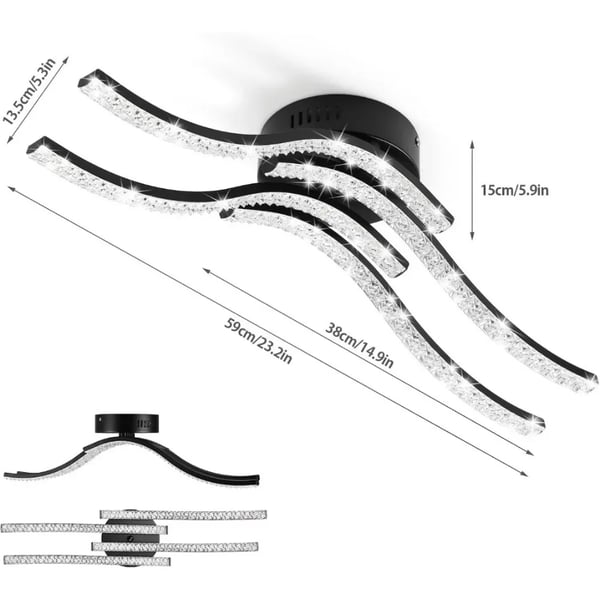 Loftlampe, Moderne Bueformet Design, Egnet til Flere Værelser,Kold Hvid, sort, 32W