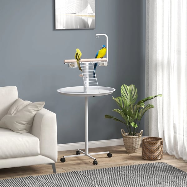Fågelmatare, rostfria skålar, mobil design,VIT