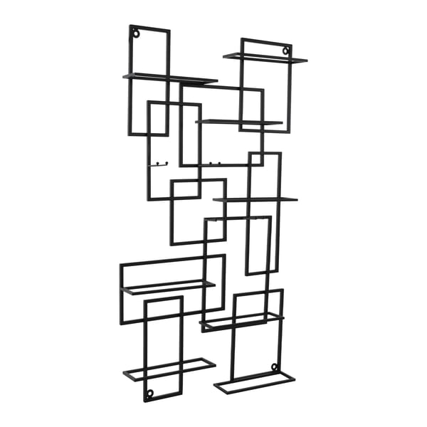Viinipulloteline, seinälle asennettava, geometrinen muotoilu,musta