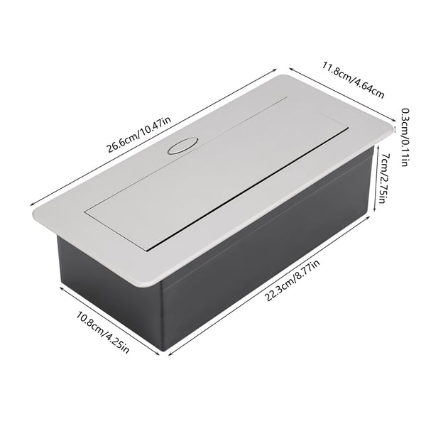 Pop-Up Stikdåse, Aluminiumlegering, USB Opladningsporte,Sølv