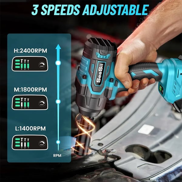 Slagnøgle, 1000 Nm Maks. Moment, 2400 RPM Hastighed, 2 x 4.0 Ah Batteri, 6300 g Vægt, CE Certificeret