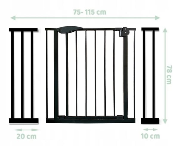 Sikkerhedsbarriere, Justerbar Bredde 75-115 cm, Nem Installation,sort