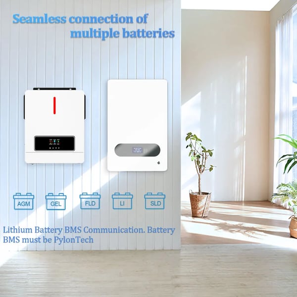 Hybrid sol inverter, dual AC output, MPPT-teknologi,AC 220-240V, 48V BAT, 6.2KW-BMS