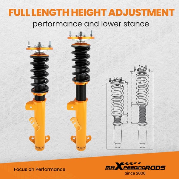Coilover-jousitus, korkeussäädettävä, ei-säädettävät iskunvaimentimet,kulta
