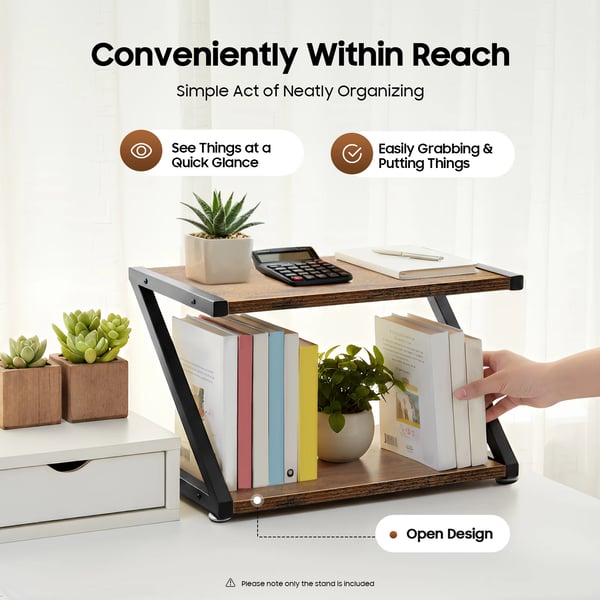 Printer Stand, Kulstofstål og MDF, 60 cm x 40 cm x 75 cm, 2 niveauer, Sort og Brun, Z-formet