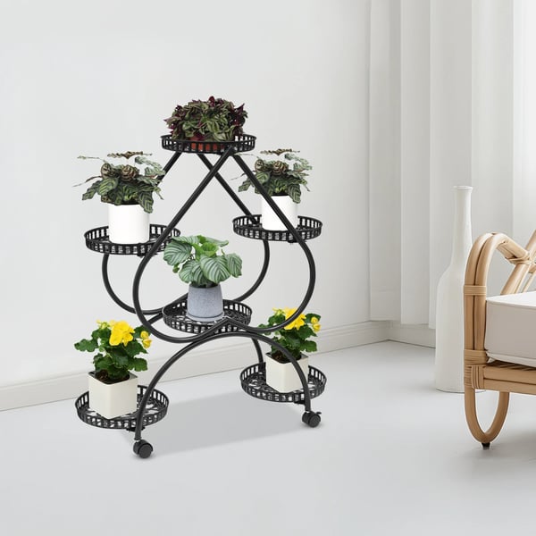 Planteholder, 6-Holder Design, Pladsbesparende Vertikal Stativ,sort