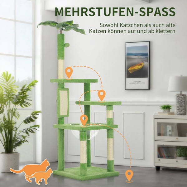Kattetårn, Fire-niveau Design, Sisal Indpakket Kradseposter,grøn