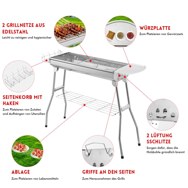 Kolgrill, Fällbar Design, Hållbart Rostfritt Stål,Spis