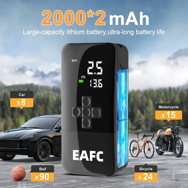 Luftpump, Bärbar Design, LED Digital Display,Batteridriven, trådlös