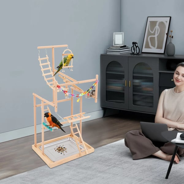 Fuglelegeplads, Bøgetræ, 48*33.5*94.5 cm, Egnet til Små og Mellemstore Fugle, Moderne Design, Samling Påkrævet