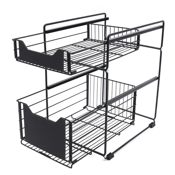 Under Sink Organizer Rack, Kulstofstål, 2-lags design, Dimensioner: 25,5x15,7x11,8 tommer, Belastningskapacitet: 30 pund, Alsidig opbevaringsløsning