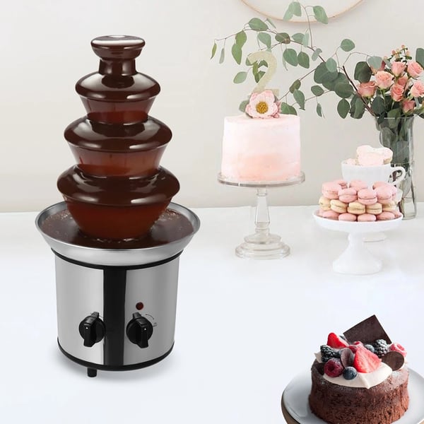 Chokladfontänmaskin, 1,8L kapacitet, sladdansluten elektrisk, 220-240V, 430 rostfritt stål, 21,5*45 cm