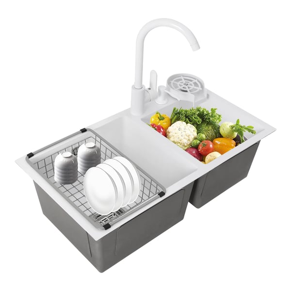 Dobbelt vask, 304 rustfrit stål, moderne design,HVID