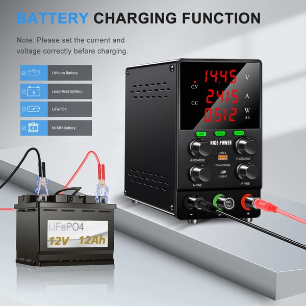 DC Lab Bænkstrømforsyning, 30V 10A Udgange, Hurtigopladningskapacitet,120V 3A OCP