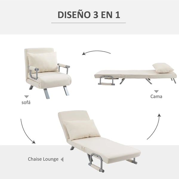 Sofa Seng, Polyester og Skum Materiale, Sofa Dimensioner 65 x 69 x 80 cm, Seng Dimensioner 185,5 x 60 x 25 cm, Justerbar Rygstøtte Position