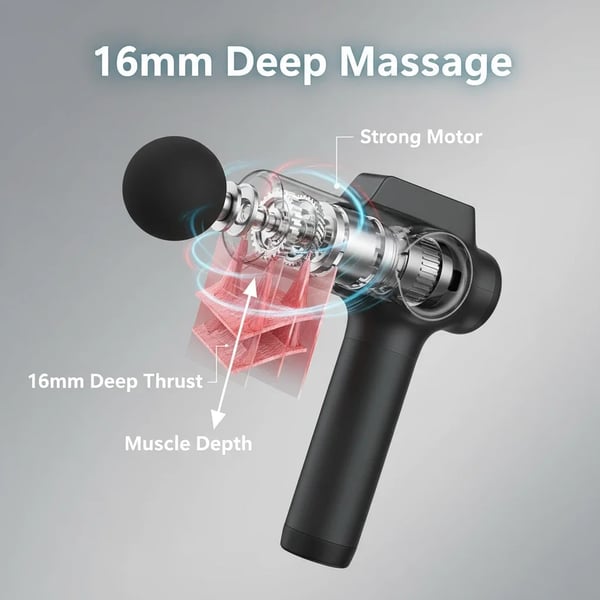 Massagepistol, Dybtvævsmassage, Bærbart Design,Grå, Type C Opladning