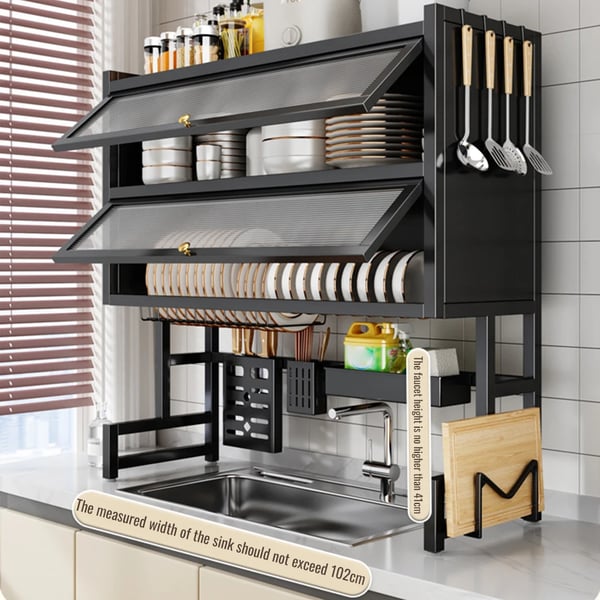 Opvaskestativ, Pladsbesparende Design, Nem Vedligeholdelse,L, sort, 4-niveau