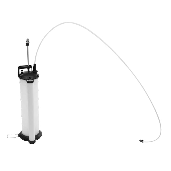 Oliepumpe, 1,8 gallons kapacitet, holdbart plastmateriale, dimensioner 30 x 20 x 38 cm, jævn olieflow, stabil base design