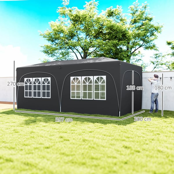 Gazebo Telt, 6,0 m x 3,0 m Dimensioner, UPF50 Stof, Justerbar Højde, 6 Sidevægge, 4 Vinduer