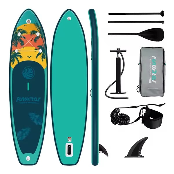 Stand-Up Paddleboard, PVC materiale, længde 10,5 fod, bredde 32 tommer, understøtter op til 330 lbs, skridsikker overflade