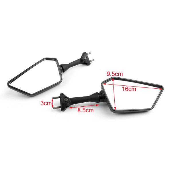 Bageste spejle, Plastskal, Aluminiumstamme, Kompatibel med Ninja 250R EX250 2008-2013, Monteringsbolt gevind 5mm, Klart glas spejl