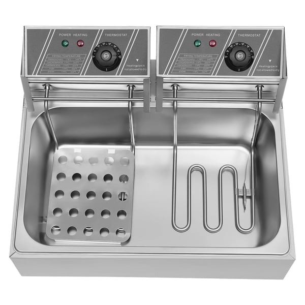 Enkeltcylinder frituregryde, 3.2KW, 12.7QT kapacitet, 220V, justerbar temperatur, dimensioner 55cm x 43cm x 27.8cm