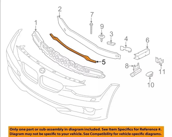 Front Bumper Lower Reinforcement Bar, Høj Kvalitet Metal, Sort, Direkte Erstatning, Kompatibel med 4 Serie, 2014-2020