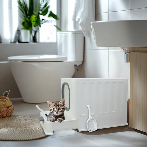Kattebakke, Innovativ Indgangsdesign, Nem Vedligeholdelse,Hvid og Grå, M